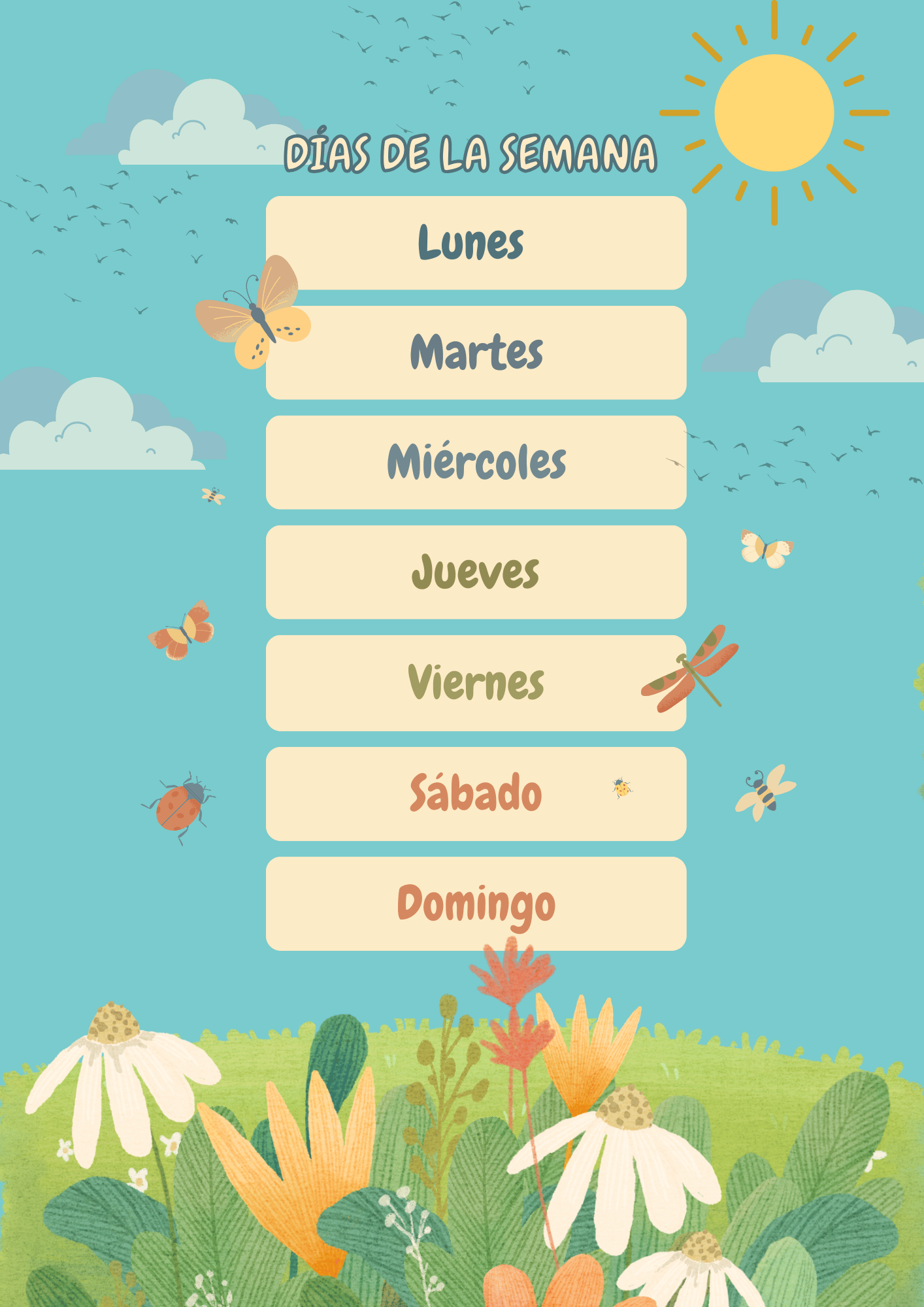 dias de la semana en español calendario infantil