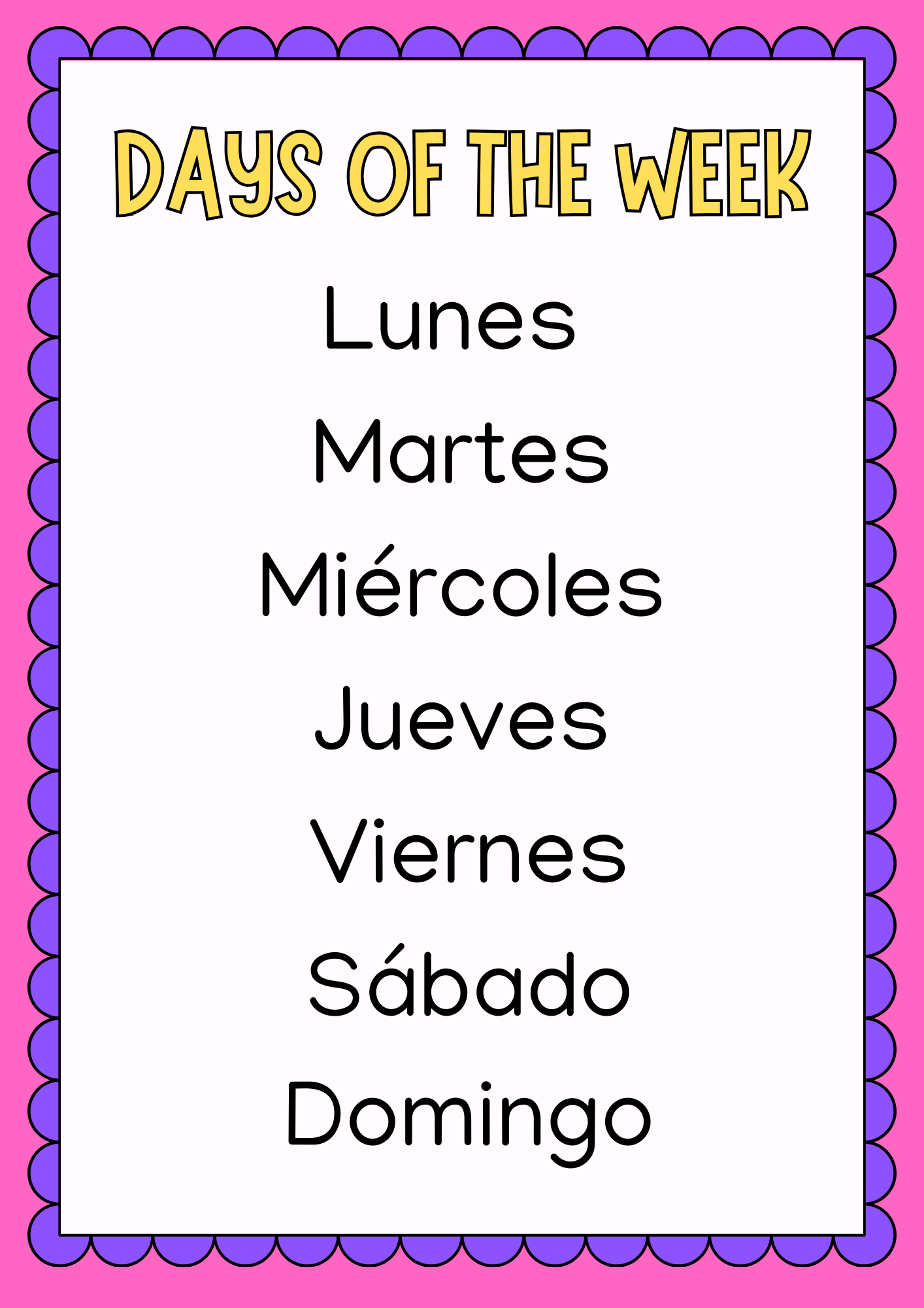 dias de la semana en español lunes a domingo