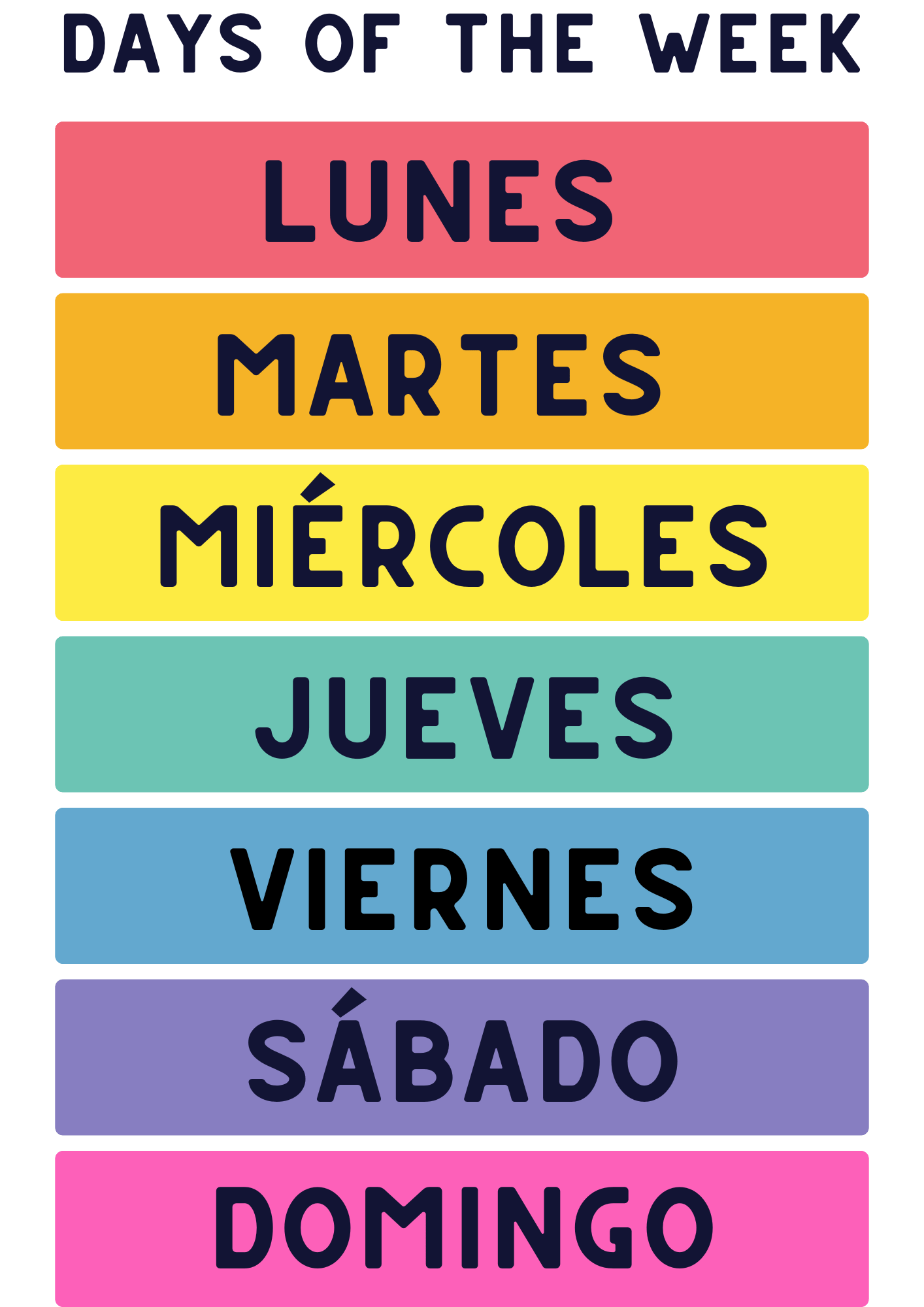 dias de la semana en español para niños