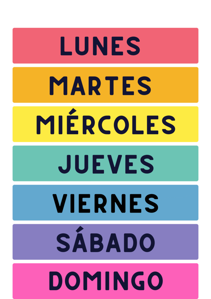 dias de la semana en español para niños
