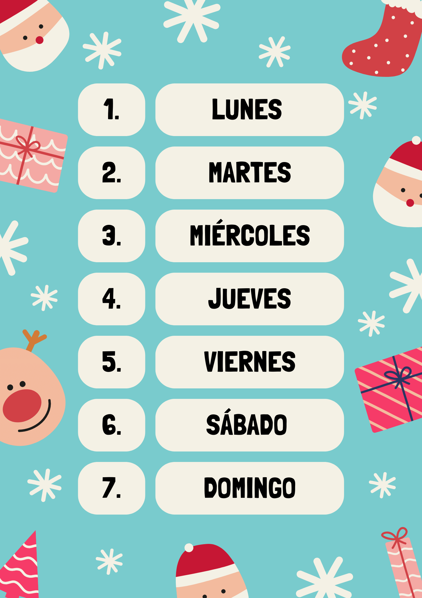 dias de la semana en español tarjetas educativas