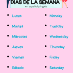 Lámina imprimible de los días de la semana en español y inglés para aprender ambos idiomas fácilmente