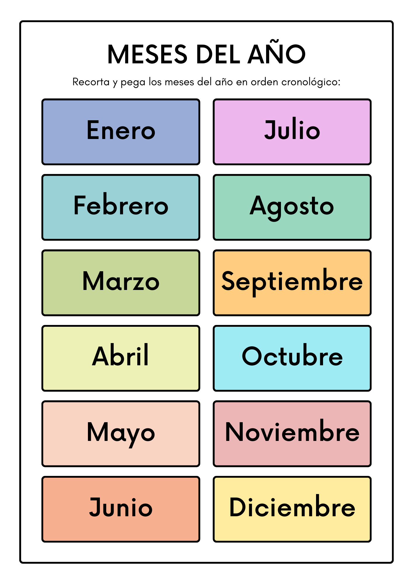 Nombres de los meses del año en español para niños.