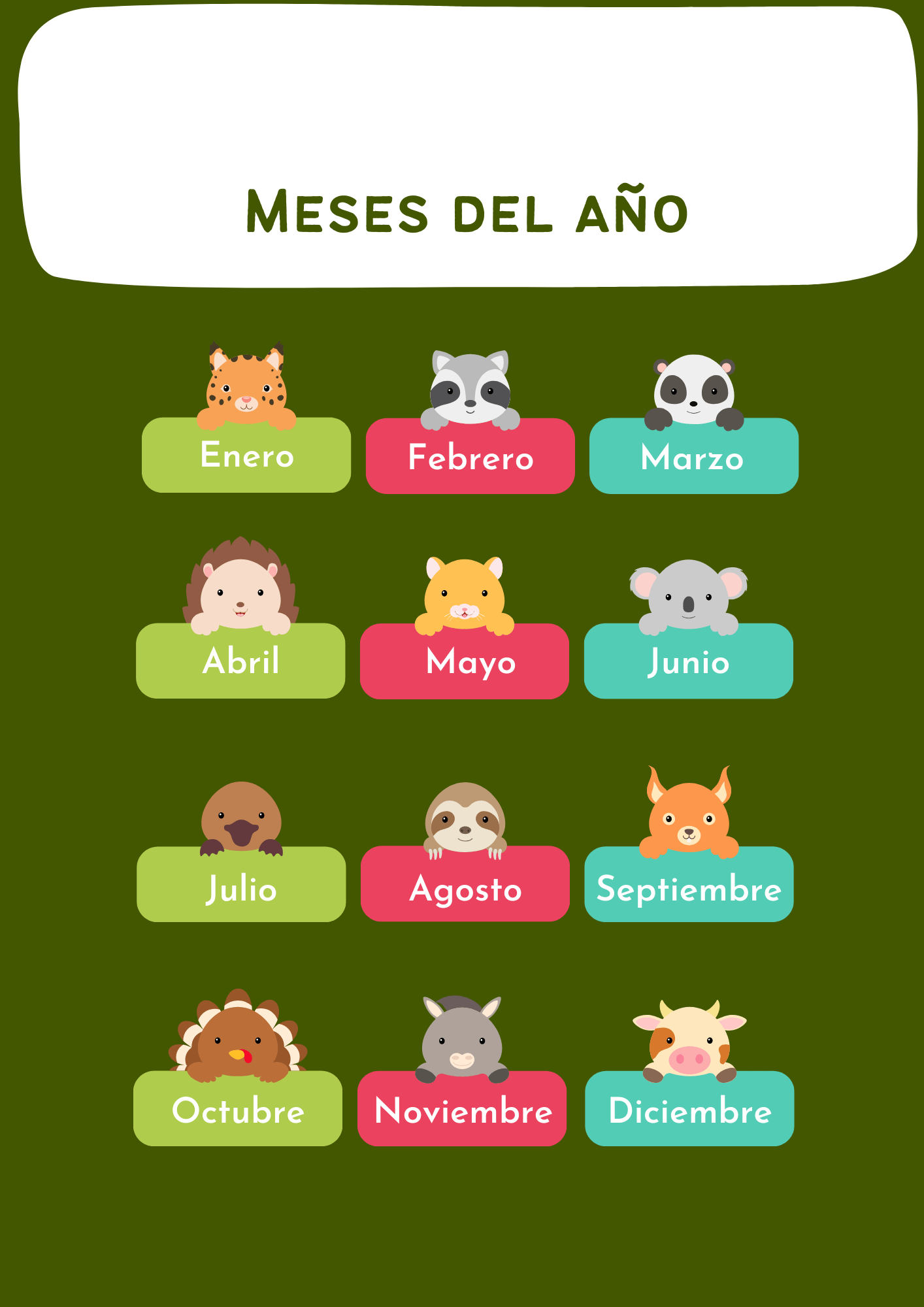 Meses del año en español en un diseño claro y sencillo.