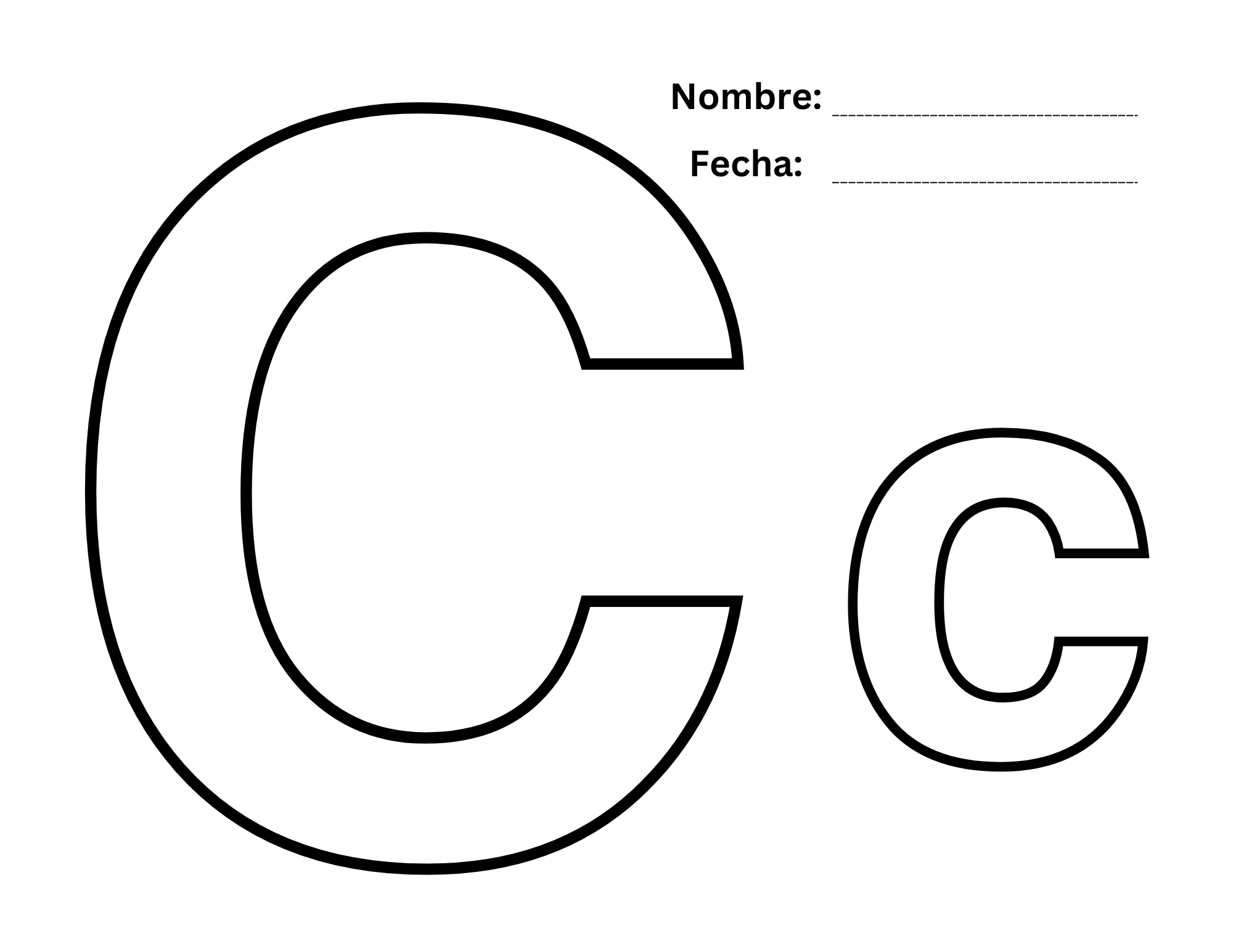 Hoja para colorear letra C con letras grandes en mayúscula y minúscula