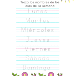 hoja lectoescritura dias semana