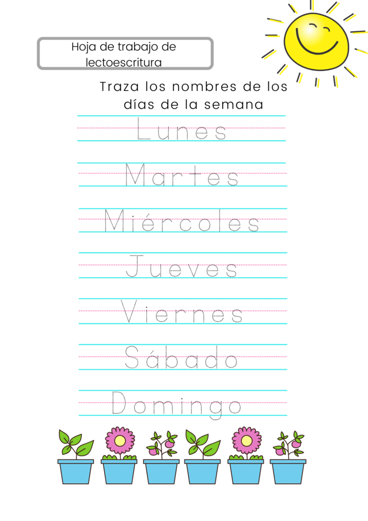 hoja lectoescritura dias semana