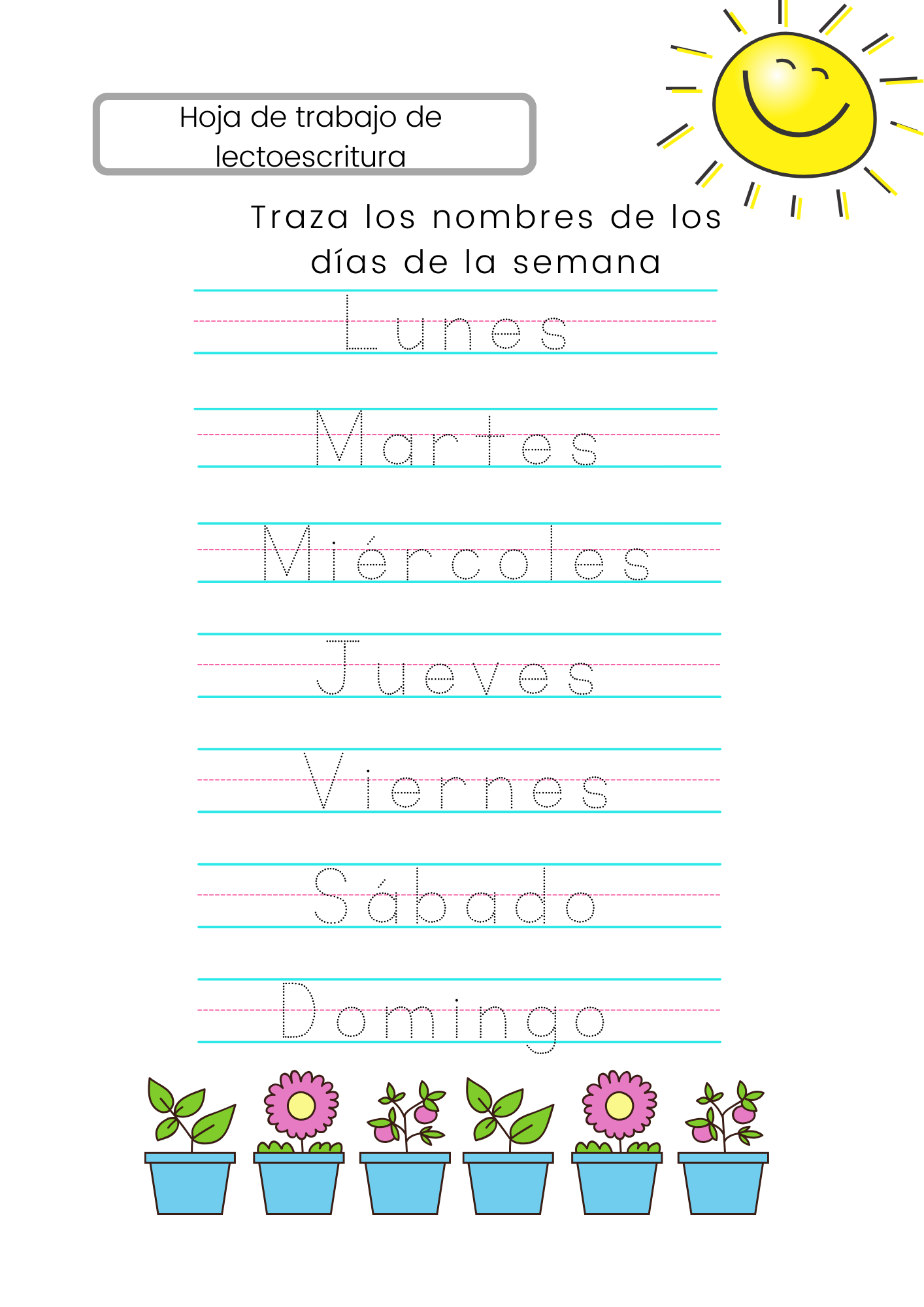 hoja lectoescritura dias semana