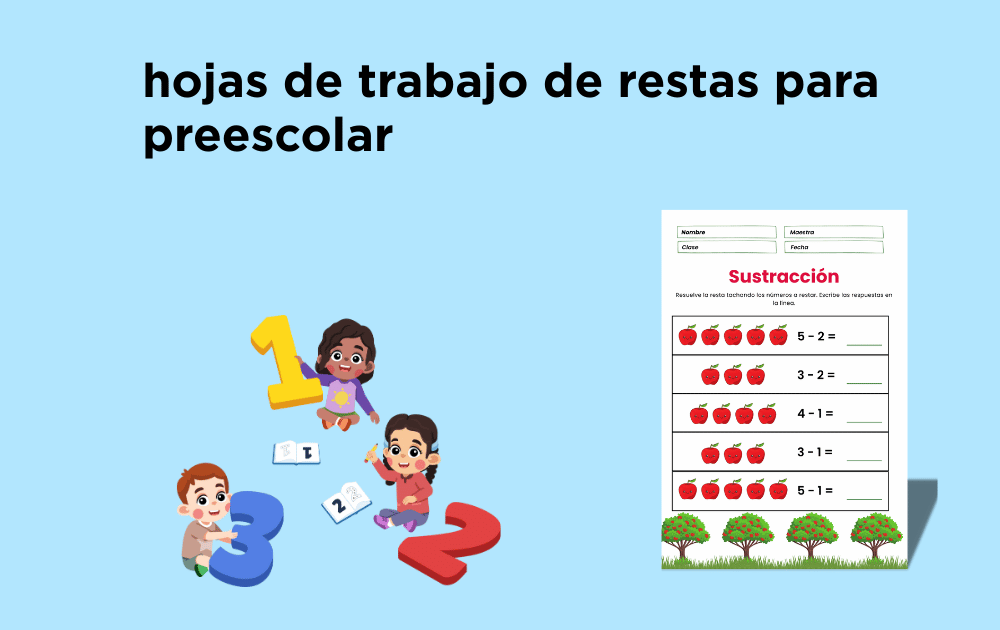 hojas de trabajo de restas para preescolar