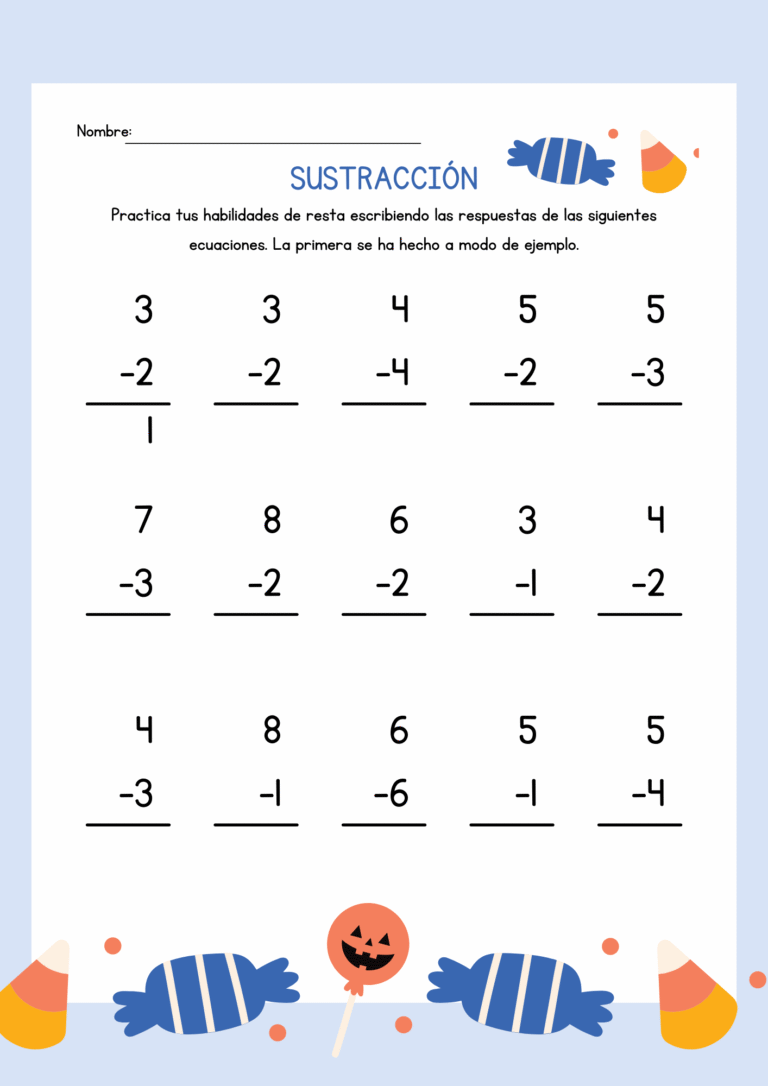 Hojas de Trabajo de Restas para Primer Grado