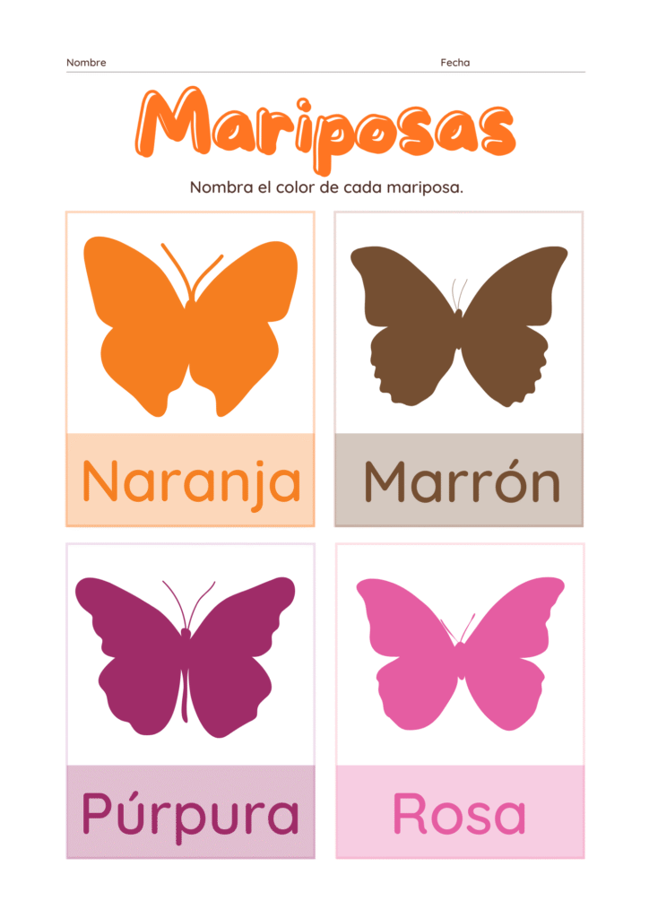 nombre de colores mariposas naranja marron purpura rosa
