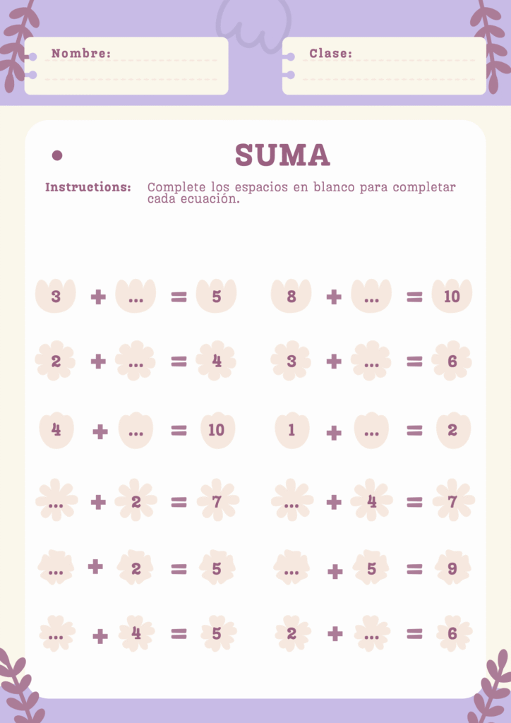 sumas para completar primer grado en casillas