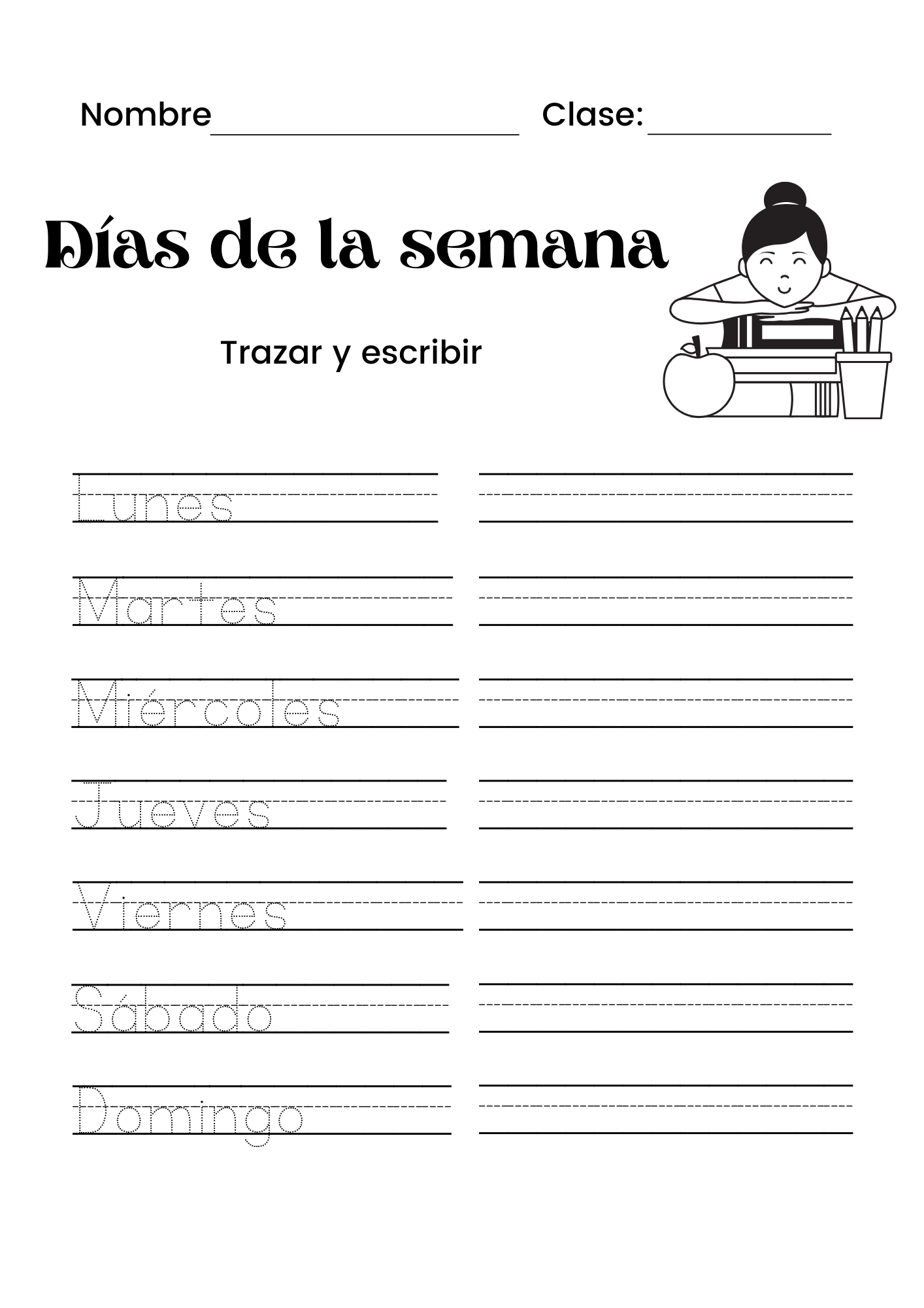 trazar dias semana niña libros
