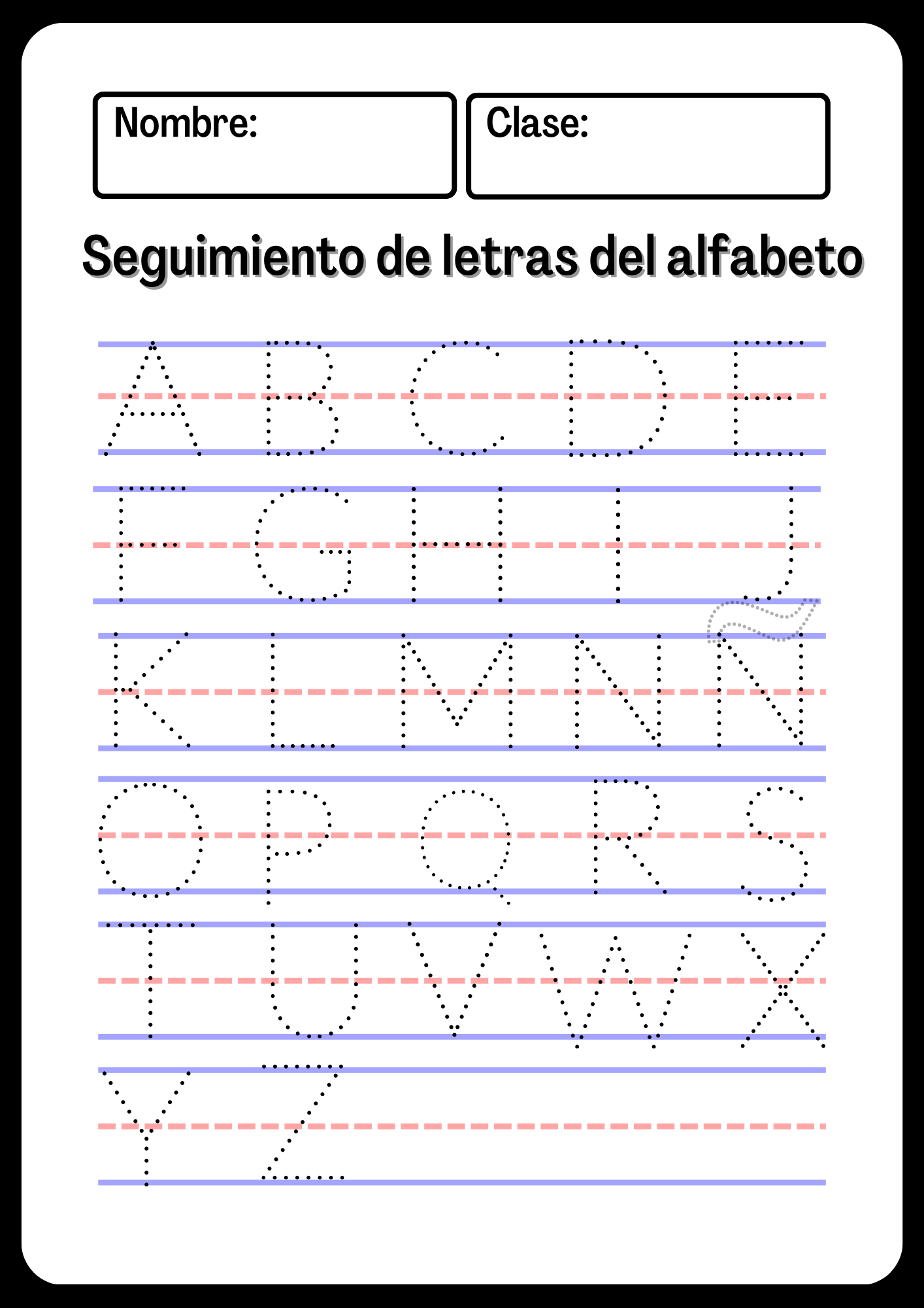 trazos de letras para imprimir con líneas de escritura y puntos