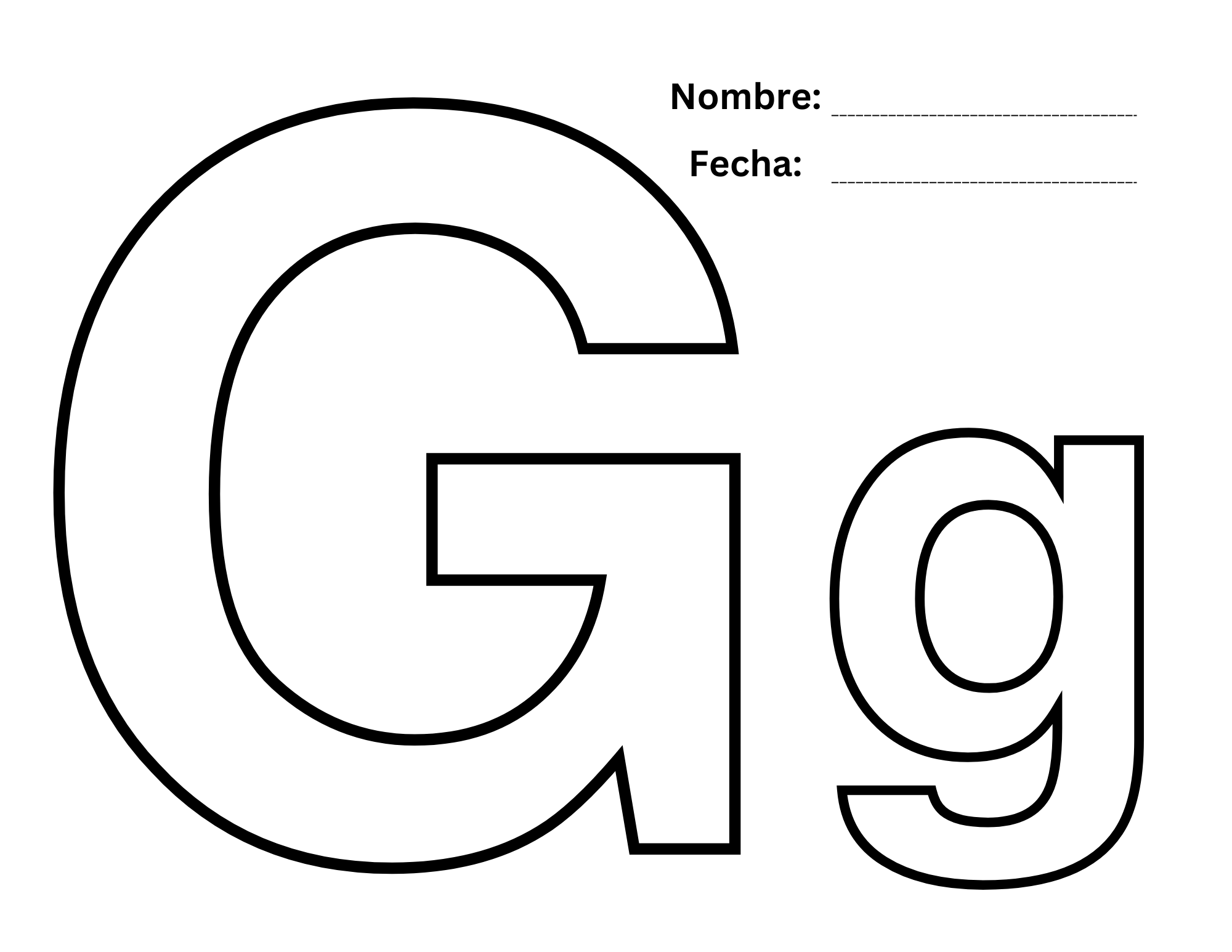 Hoja para colorear letra G básica sin imágenes, ideal para trazar.