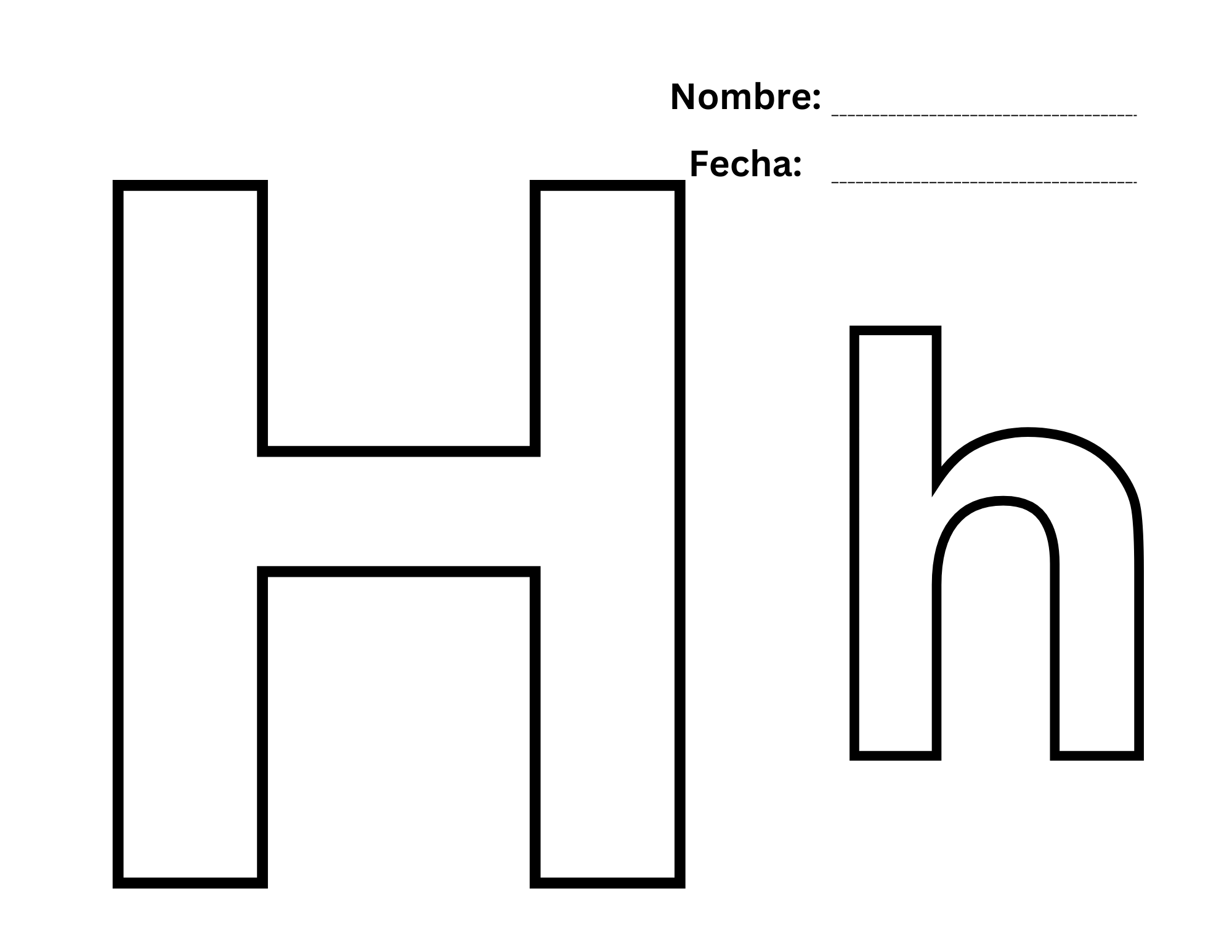 Hoja para colorear H en grande con letras mayúscula y minúscula