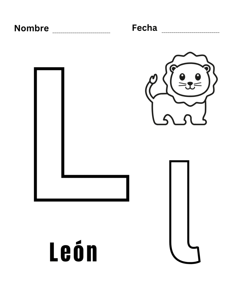 Hoja para colorear letra L - León