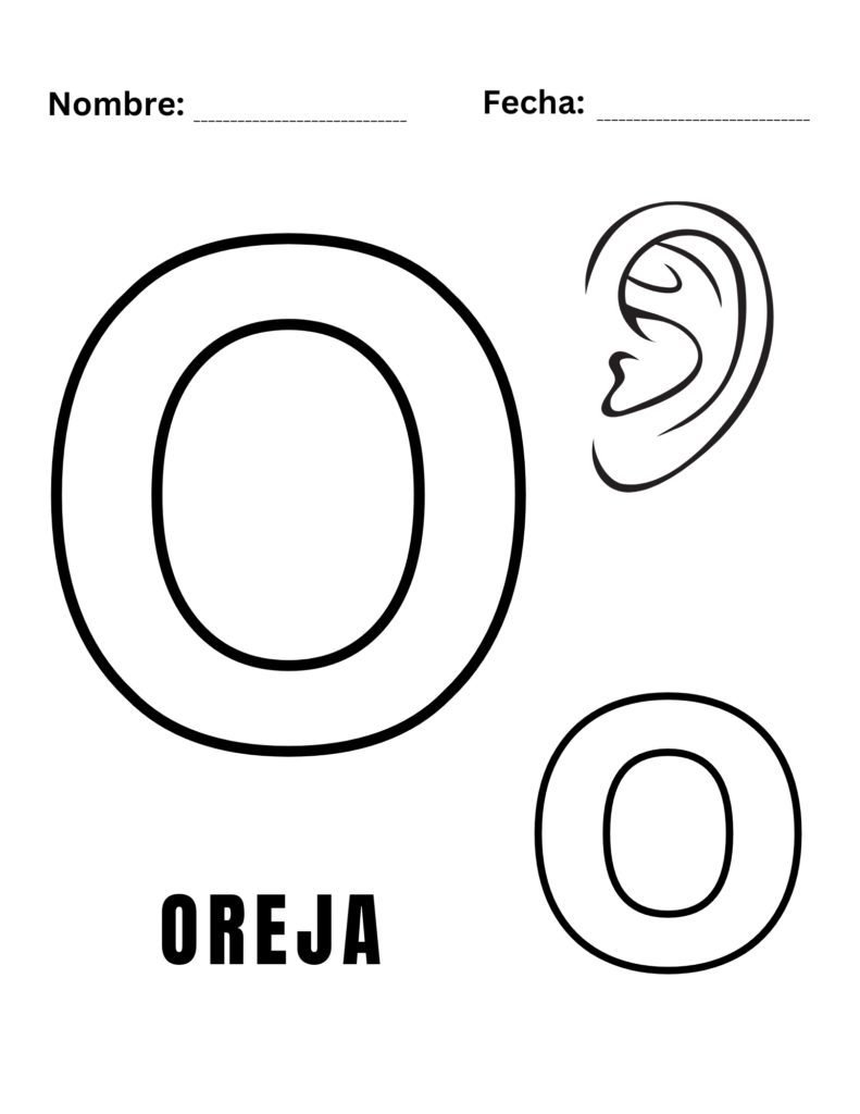 Hoja para colorear letra O - Oreja