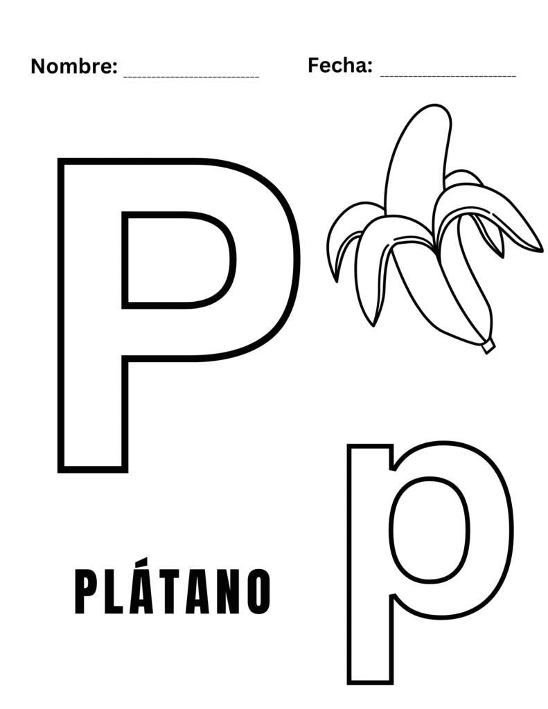 Hoja para colorear letra P- PLÁTANO