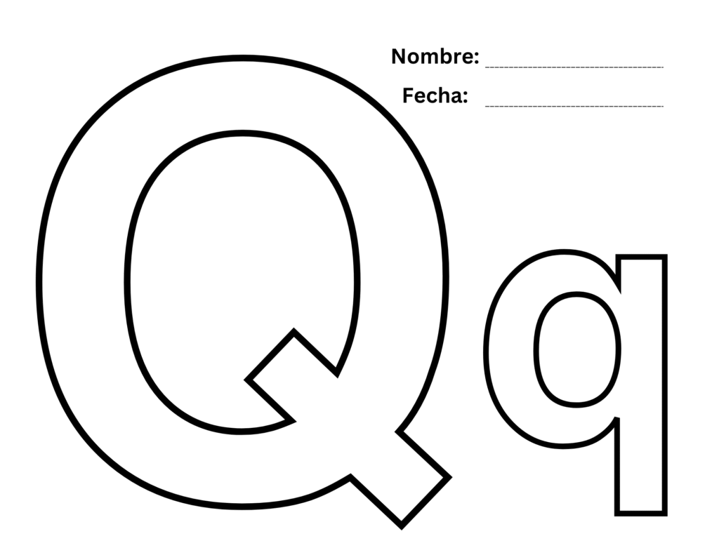 Hoja para colorear letra Q mayúscula y minúscula