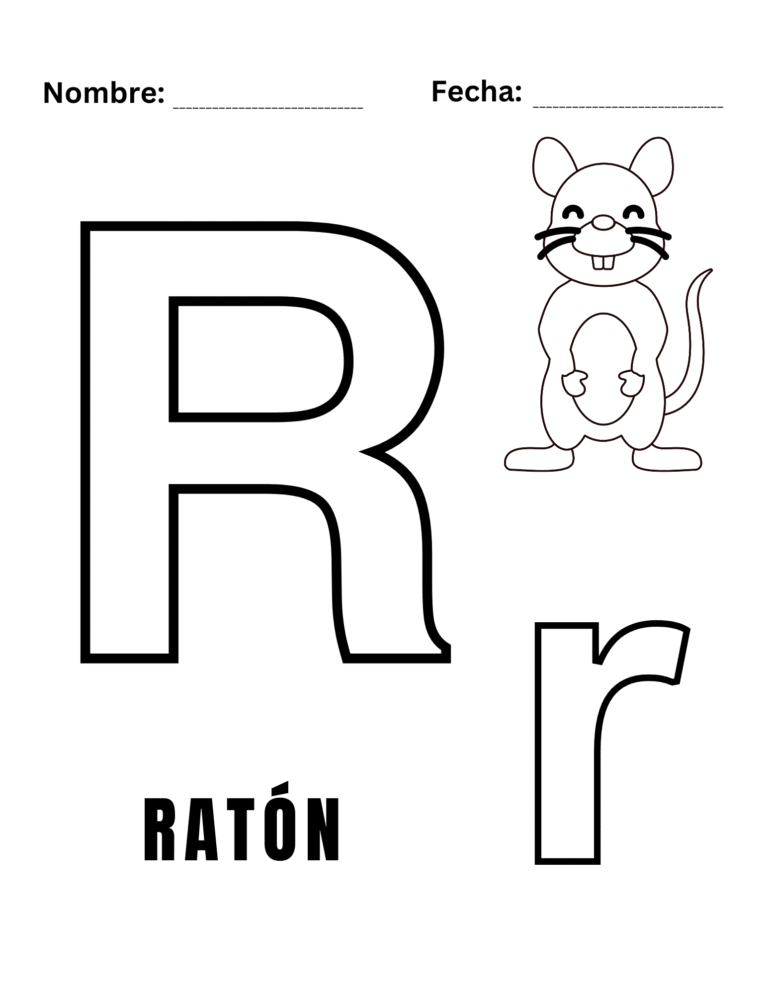 Letra R Raton Hoja para colorear R