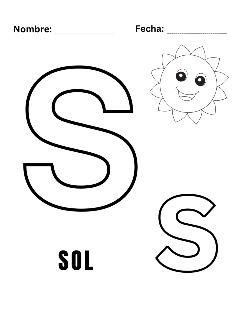 Hoja para colorear letra S - SOL
