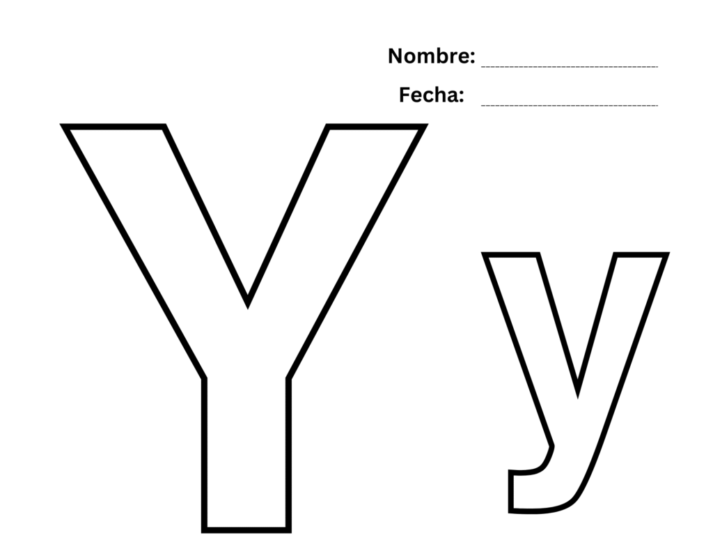 Plantilla con letra Y grande, espacio para nombre y fecha.