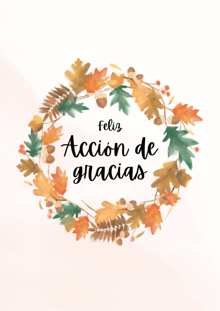feliz día de acción de gracias imágenes con corona de hojas otoñales
