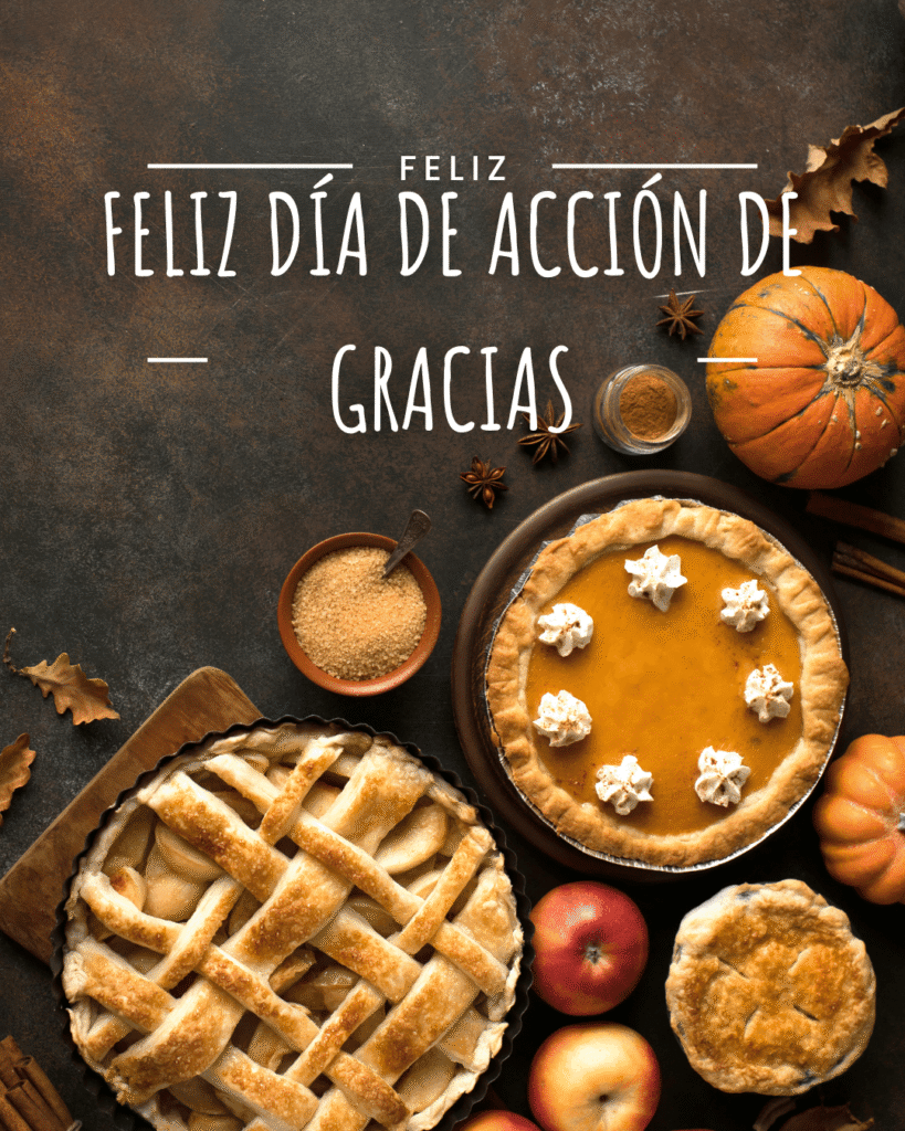 feliz día de acción de gracias imagen con pasteles y cena tradicional