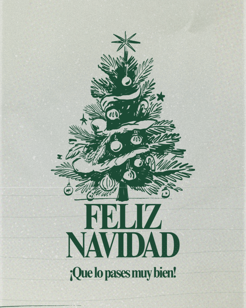 Diseño con estilo retro y tipografía elegante que transmite la calidez de la Navidad 2025 clásica. Perfecta para compartir en redes o imprimir como postal.