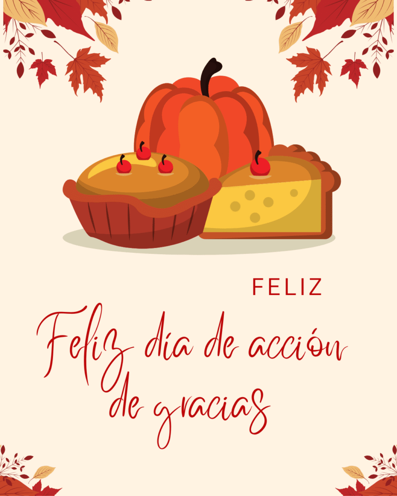 imagen de feliz día de acción de gracias con calabazas y pasteles otoñales
