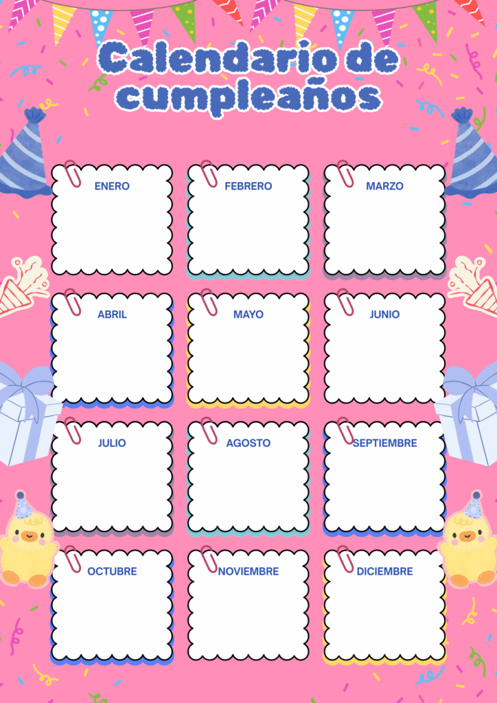 Calendario de Cumpleaños para Niños PDF Gratis