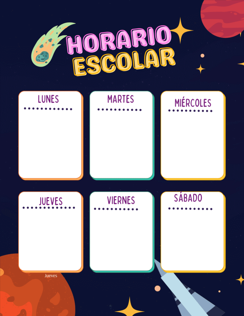 horario de clases con cohete y planetas