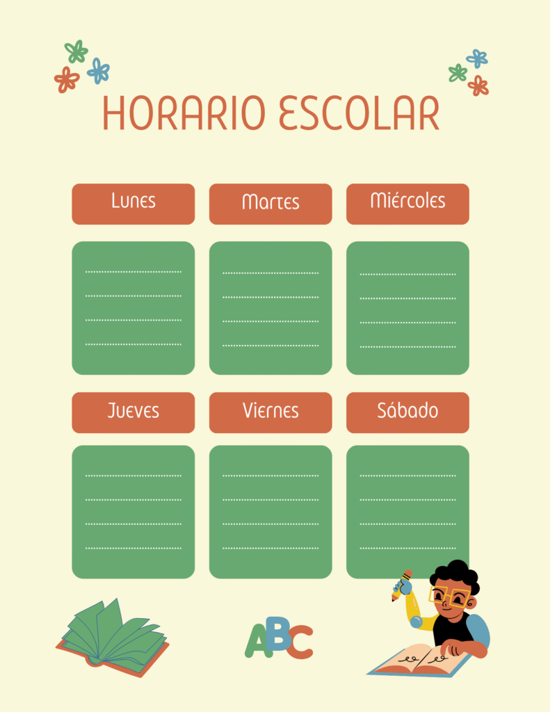 	horario de clases con ilustraciones de libros