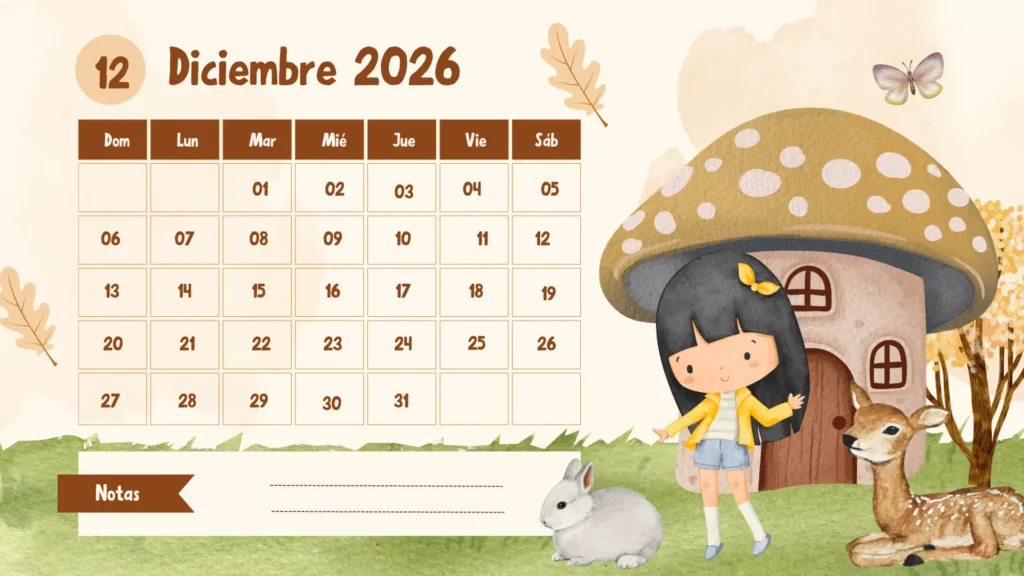 calendario infantil diciembre 2026