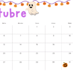 Calendario infantil octubre 2026 con diseño de Halloween para imprimir