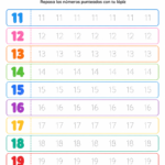 Ficha de trazos de números del 11 al 20 para leer y escribir