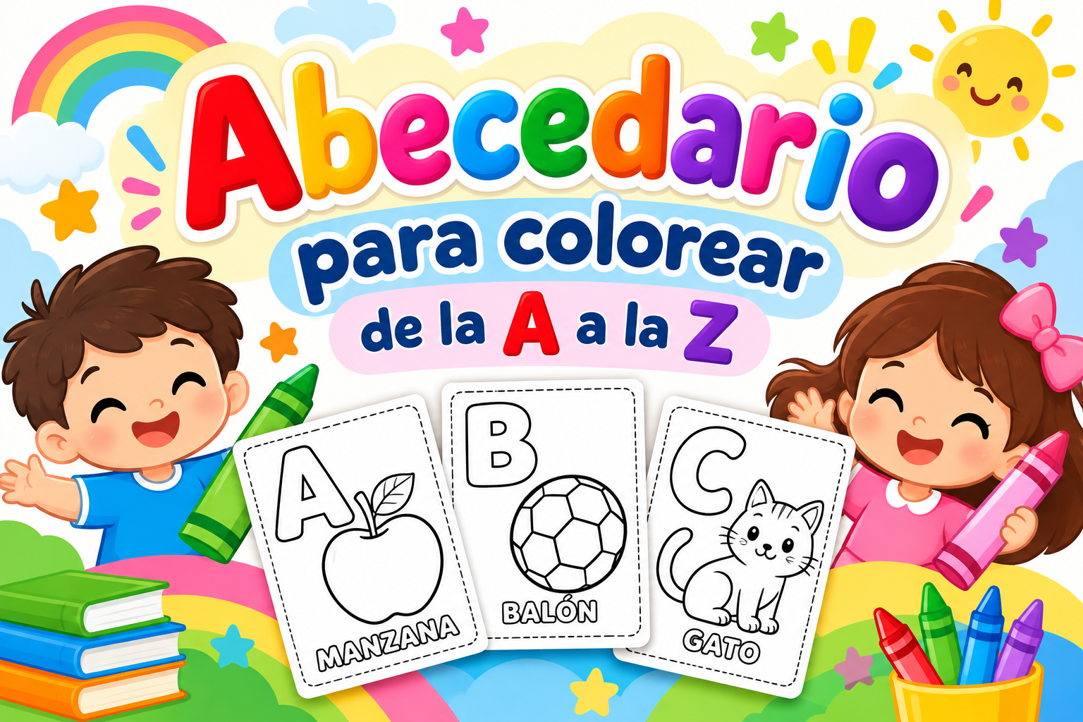 Abecedario para colorear de la A a la Z con fichas educativas gratis para imprimir.