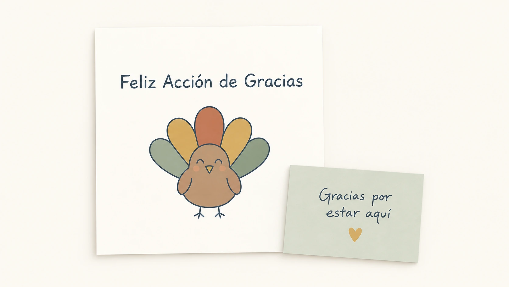 Tarjeta de Feliz Acción de Gracias con pavo y mensaje de gratitud