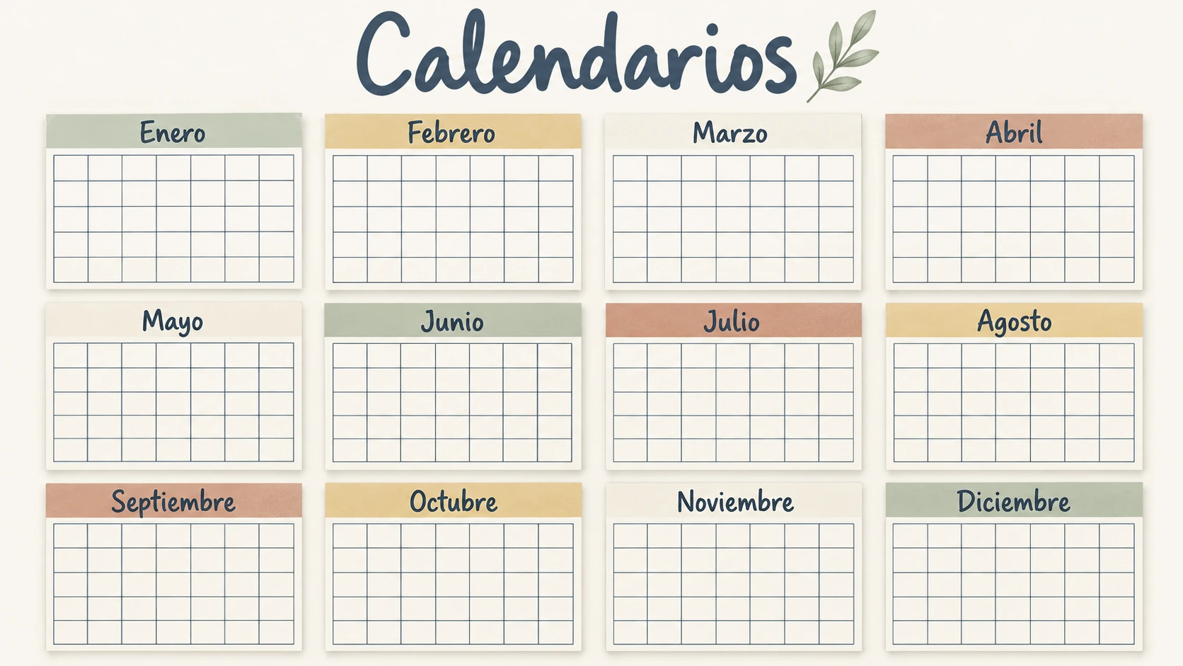 Calendarios con los doce meses del año en español