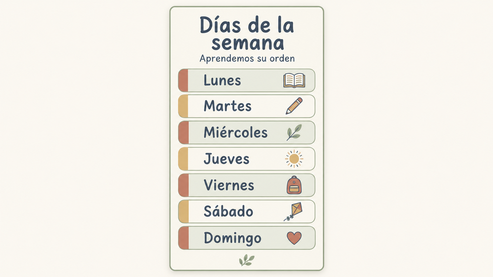 Días de la semana en español de lunes a domingo con ilustraciones sencillas