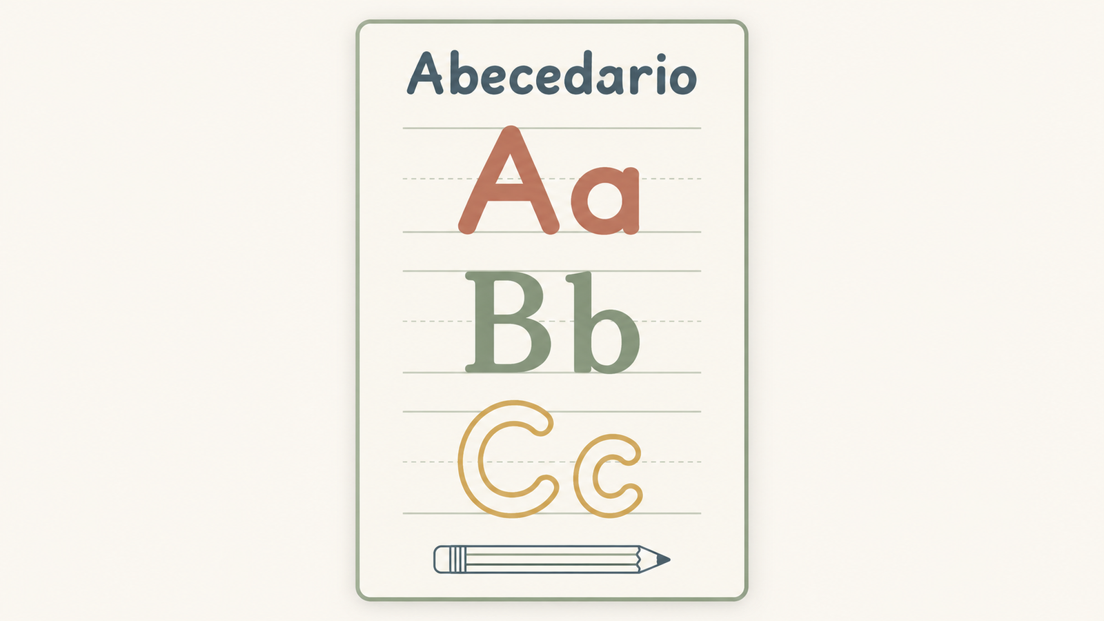 Abecedario con letras mayúsculas y minúsculas Aa, Bb y Cc